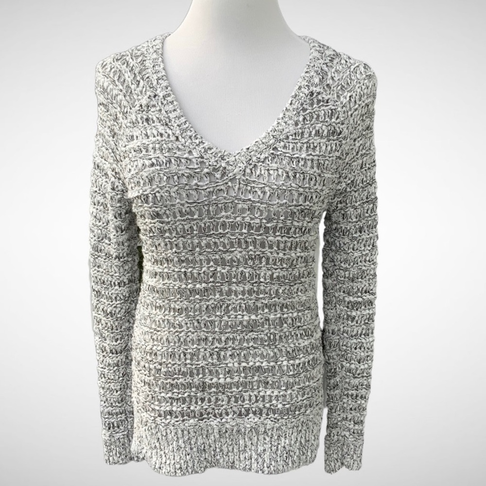 Loft Sweater Open-Weave V-Neck Pullover - Picture 2 of 7